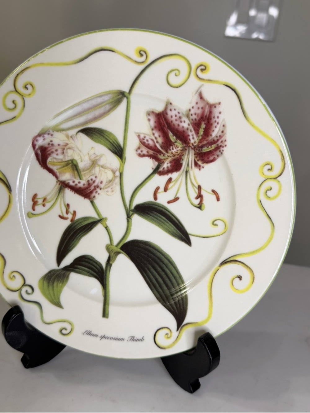 VTG Email de Limoges I. Godinger Floral Lily Accent Plate - Pink, Green, Yellow